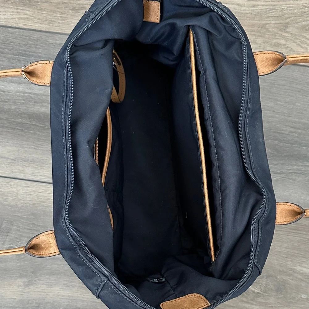 Michael Kors Dark Blue Tote with Tan Handles